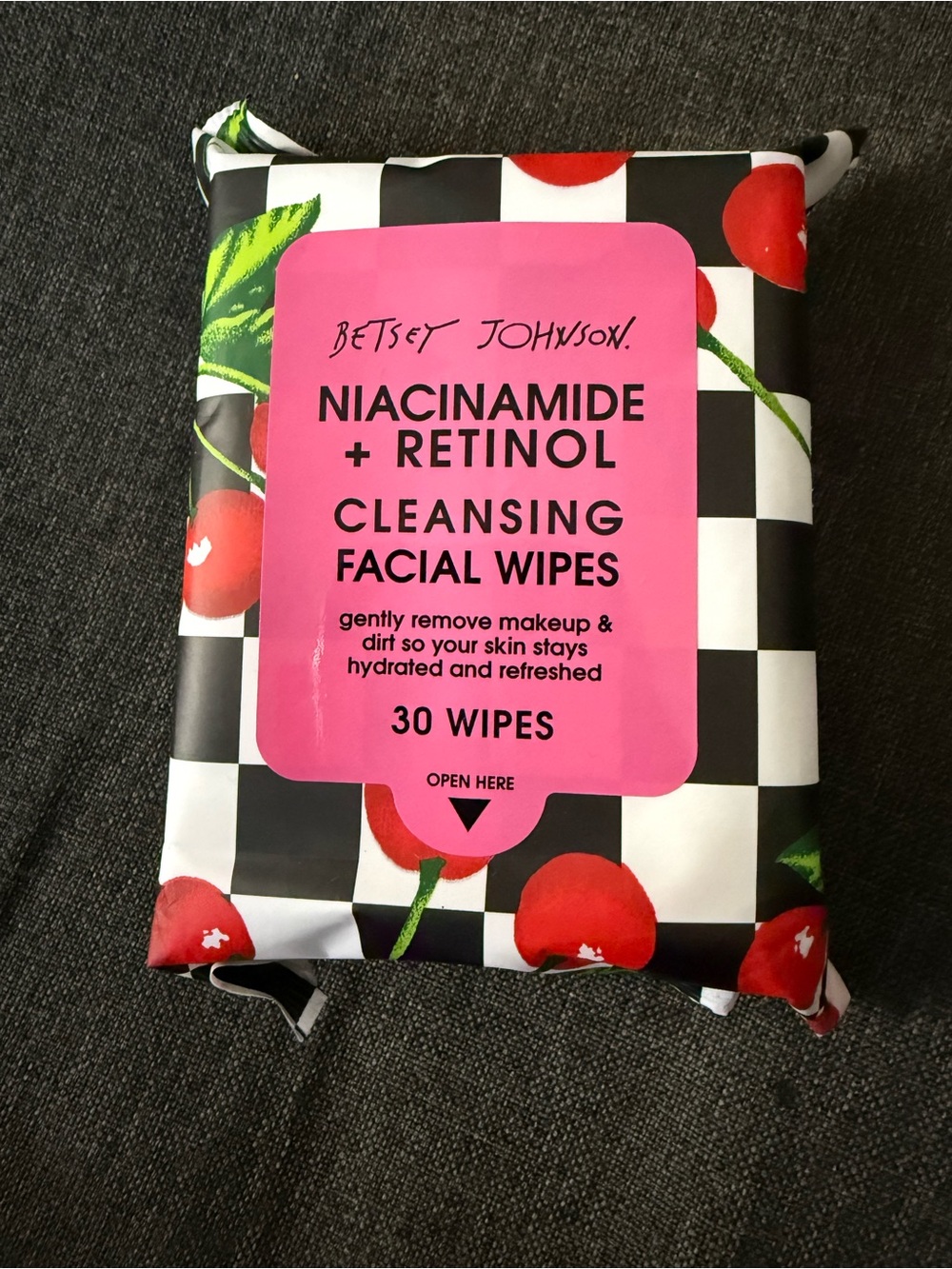Betsey Johnson Cleansing Facial Wipes - Pink with Red Cherry Accent